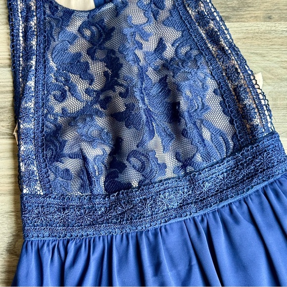 Lulus Forever and Always Navy Blue Lace Bodice Georgette Maxi Dress Size S - Picture 4 of 16